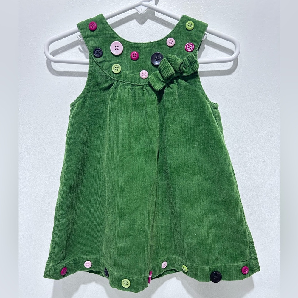 Gymboree Baby‎ Girl Green ALL ABOUT BUTTONS Corduroy Jumper Dress Size 12-18M